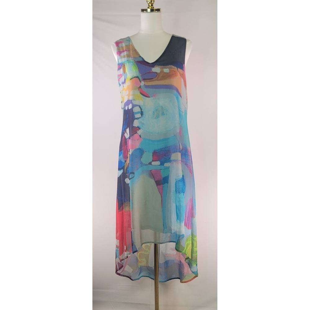 Claire Desjardins Abstract Print Hi Low Midi Dress Women's Small Sleeveless